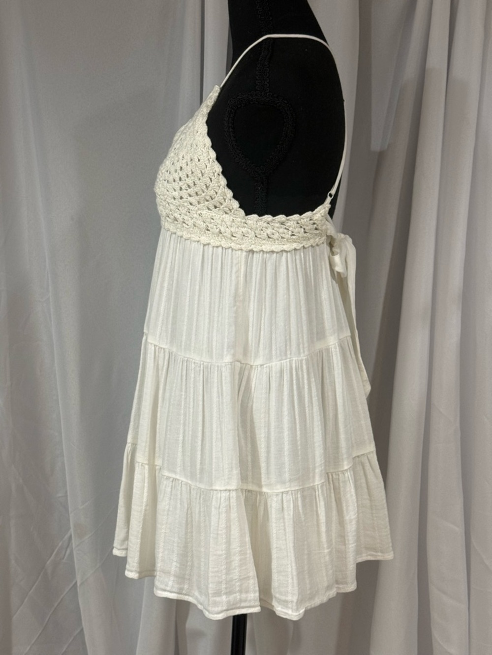 aerie Cream Crochet Halter Tiered Mini Dress - Picture 3 of 8